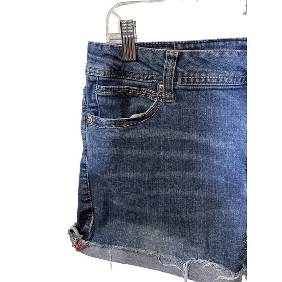 Seven7 Womens Distressed Denim Jean Shorts With Frayed Hem & Embroidered Size 14 - Picture 4 of 8